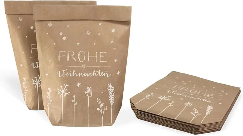 Besuche den Eine der Guten-Store Eine der Guten Weihnachtstüten, Geschenktüten Set - Frohe Weihnachten, 12 bedruckte Kraftpapiertüten als Geschenkpapier Alternative für Plätzchen, Kekse, Weihnachtsgeschenke & Giveaways, 14 x 22 cm — Geschenkverpackung
