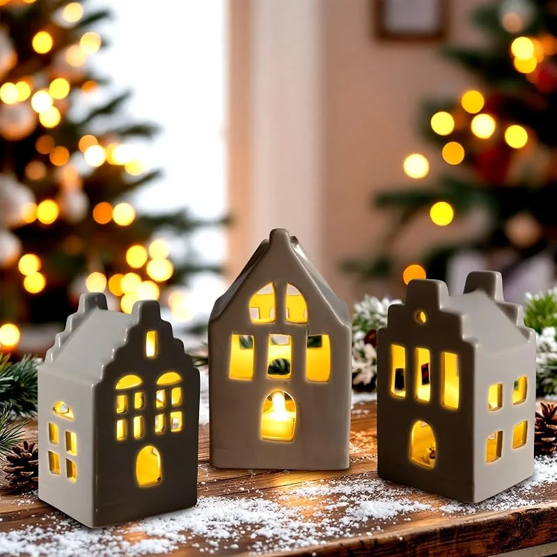 Besuche den Spetebo-Store Spetebo LED Porzellan Haus 11 cm, 3er Set, warm weiß — Weihnachtsdeko