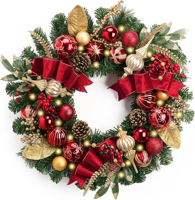 Besuche den Valery Madelyn-Store Valery Madelyn 61cm Vorbeleuchteter großer Weihnachtskranz für Haustür — Weihnachtsdeko