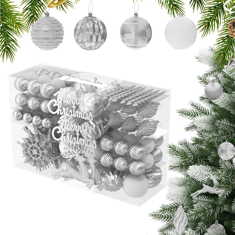 Besuche den YRHome-Store YRHome 108pcs Weihnachtskugeln Klein Weihnachtsbaumkugeln Christbaumkugeln Kunststoff mit Aufhänger Weihnachtsdekoration Kugeln Weihnachtsschmuck Deko Weihnachtsbaumschmuck, Silber