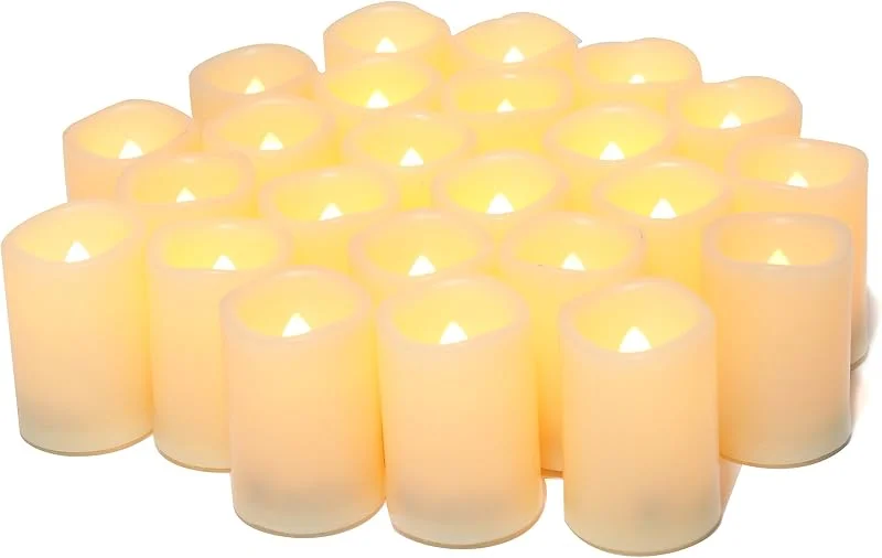 Besuche den CANDLE IDEA-Store 24 Stück 5cm LED Teelichter Kerzen mit Batterie, Elektrische LED Flammenlos Votivkerzen mit Flackernd Flamme - Ideal für Outdoor Party, Garten, Halloween, Weihnachten & Hochzeits Deko — Kerzenlicht Abendessen