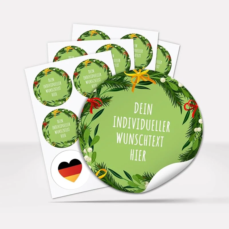 Besuche den Einladungskarten Manufaktur Hamburg-Store 24 Weihnachtsaufkleber PERSONALISIERT mit Wunschtext, rund 4 cm — Geschenkverpackung