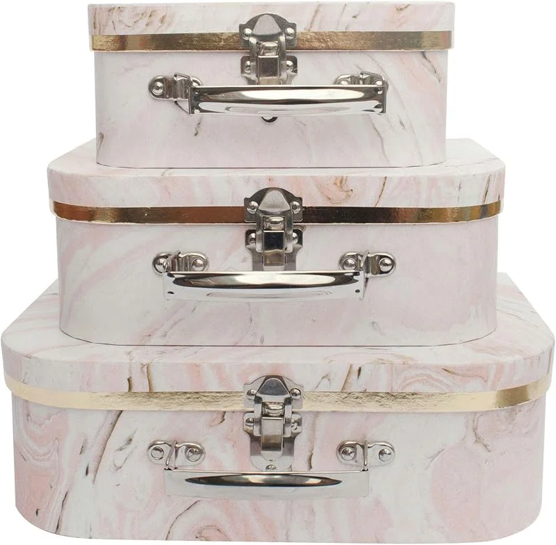 Besuche den emartbuy-Store emartbuy Set von 3 Starre Koffer-Geschenk-Aufbewahrungsbox, Rosa Marmordruck mit Griff und SchlieÃŸe — Geschenkverpackung