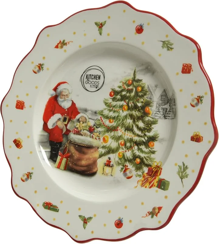 Marke: Kaemingk Kaemingk Frühstücksteller Keramik 20cm - Teller mit Weihnachtsmotiv - Santa Claus & Tannenbaum Weihnachtsgeschirr Weihnachtsteller - Geschirr für Weihnachten - Frühstücksgeschirr Essteller Weiß — Advent und Tisch