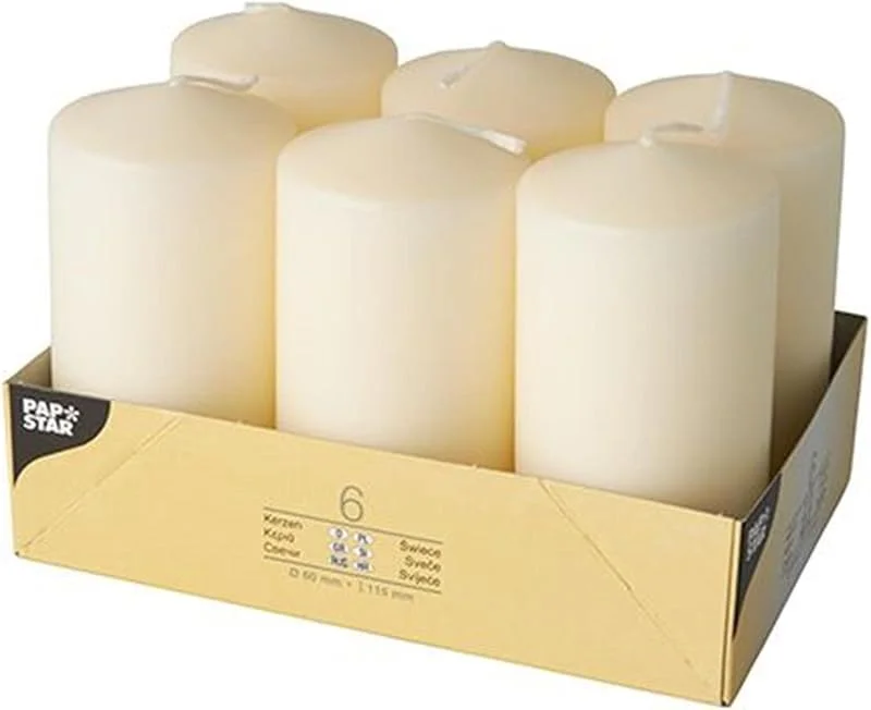 Besuche den PAPSTAR-Store PAPSTAR Stumpenkerzen Creme, Ø 60 mm x 115 mm, 6 Stück — Advent und Tisch