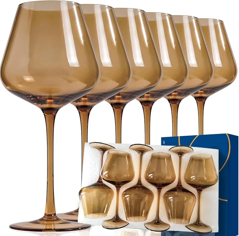 Marke: CLUSIVC Bernstein-Weinglas-Set, bleifrei, Kristall-Burgunder-Weingläser, Glaswaren für Partys und besondere Anlässe, 170-510 ml — Wein und Festtafel