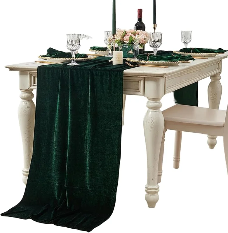 Marke: Lawnrden Weihnachts-Tischläufer, Samt-Tischläufer, 29 x 120 Zoll lang, Elegante, luxuriöse, romantische Weihnachtstischdecke für Hochzeit, Empfang, Geburtstag, Dekoration, dunkelgrün — Küche & Haushalt