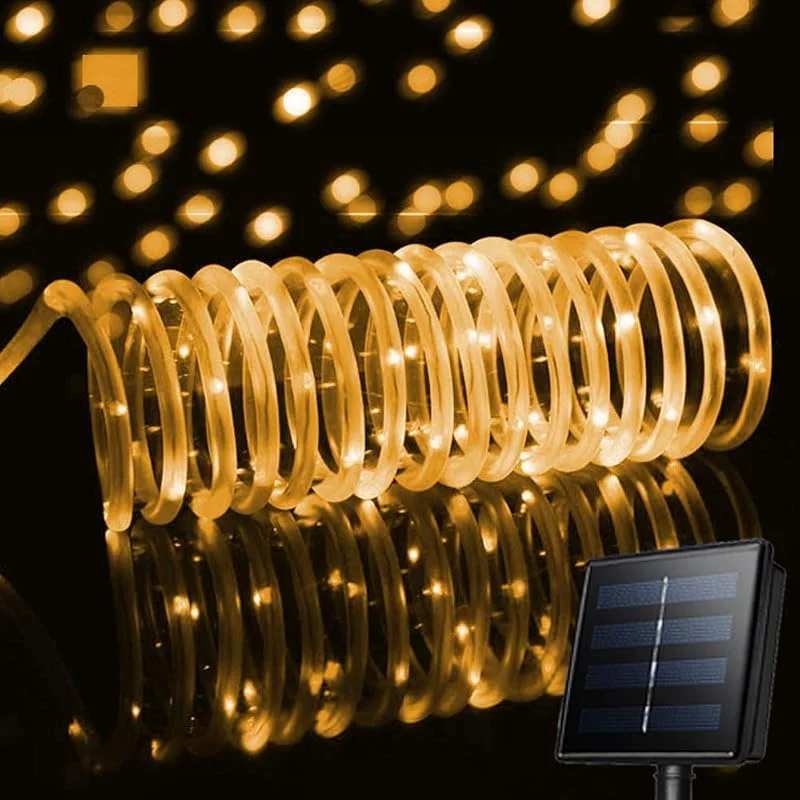Marke: XUNATA XUNATA LED Solar Lichterschlauch 5M 50 LEDs Lichter IP65 Wasserdicht Schlauchlicht Lichtschlauch für Garten, Weihnachten, Hochzeit, Party (Warmweiß, 5m (50LEDs) + 2m lead cable) — Weihnachtsbeleuchtung