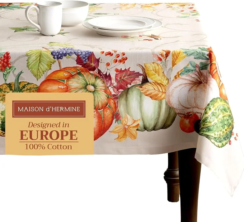 Besuche den Maison d' Hermine-Store Maison d' Hermine Tischdecke, 100% Baumwolle, dekorativ, waschbar, quadratisch, für Küche, Esszimmer, Buffet und Camping, Lumina, Thanksgiving, Weihnachten (137, 2 x 137, 2 cm) — Küche & Haushalt