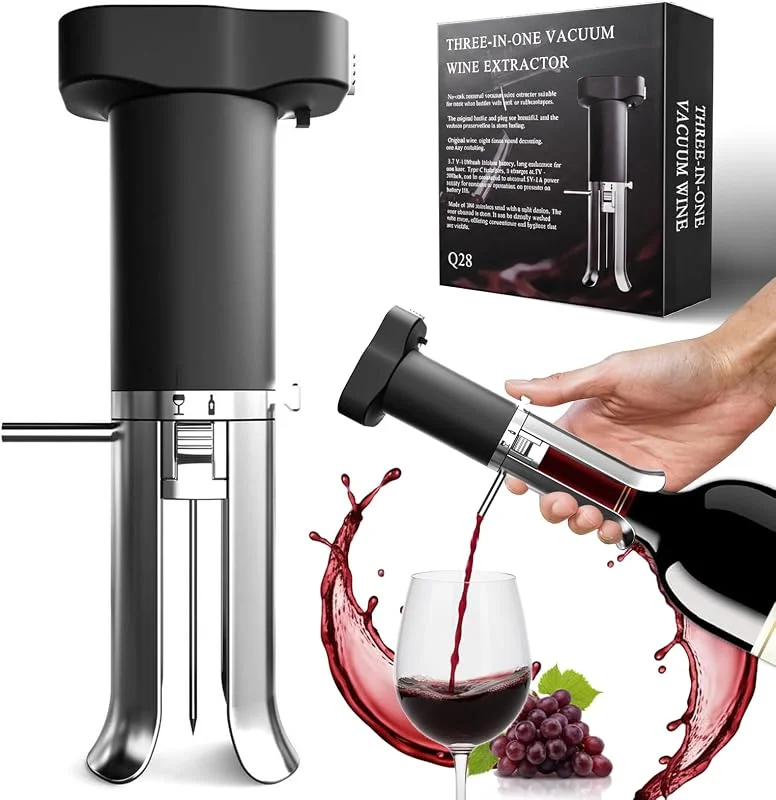 Marke: LUCYLANKER Elektrischer Weinbelüfter und Ausgießer, 3-in-1 Weindekanter, Weinkonservierungssystem, Vakuumverschluss Hält Wein 10+ Tage, Weinspender Geschenk für Weinliebhaber (Schwarz Silber) — Wein und Festtafel