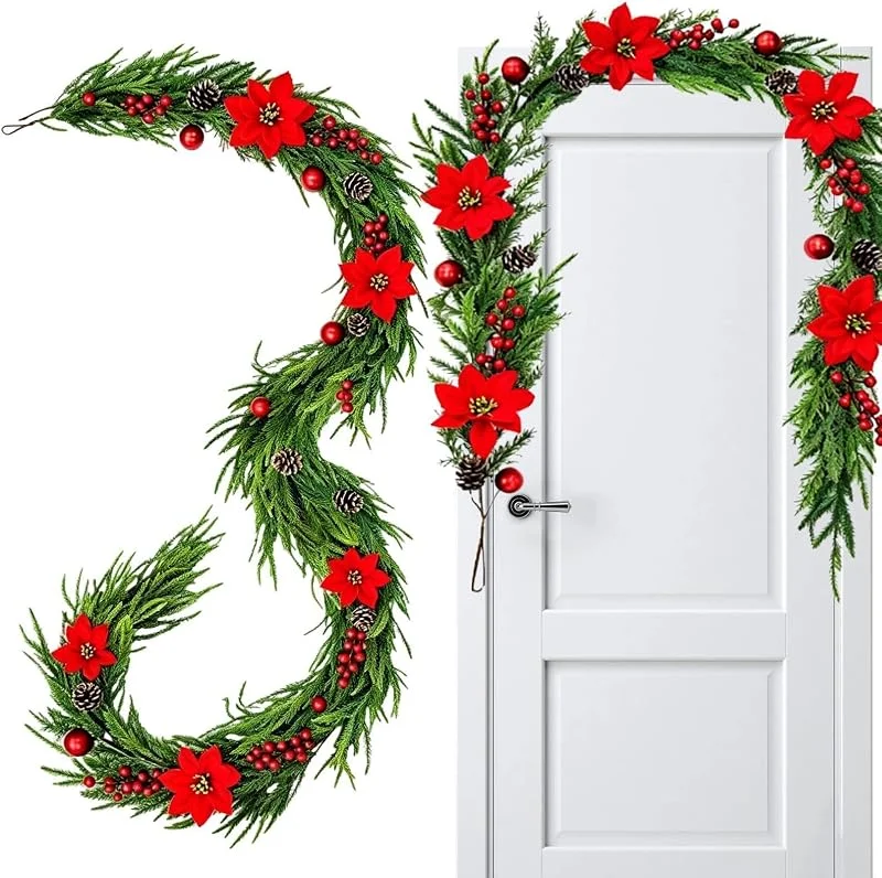 Marke: zwxqe Weihnachtskranz mit Weihnachtsstern 1, 5 m Künstliche Dekoration mit Roten — Weihnachtsdeko