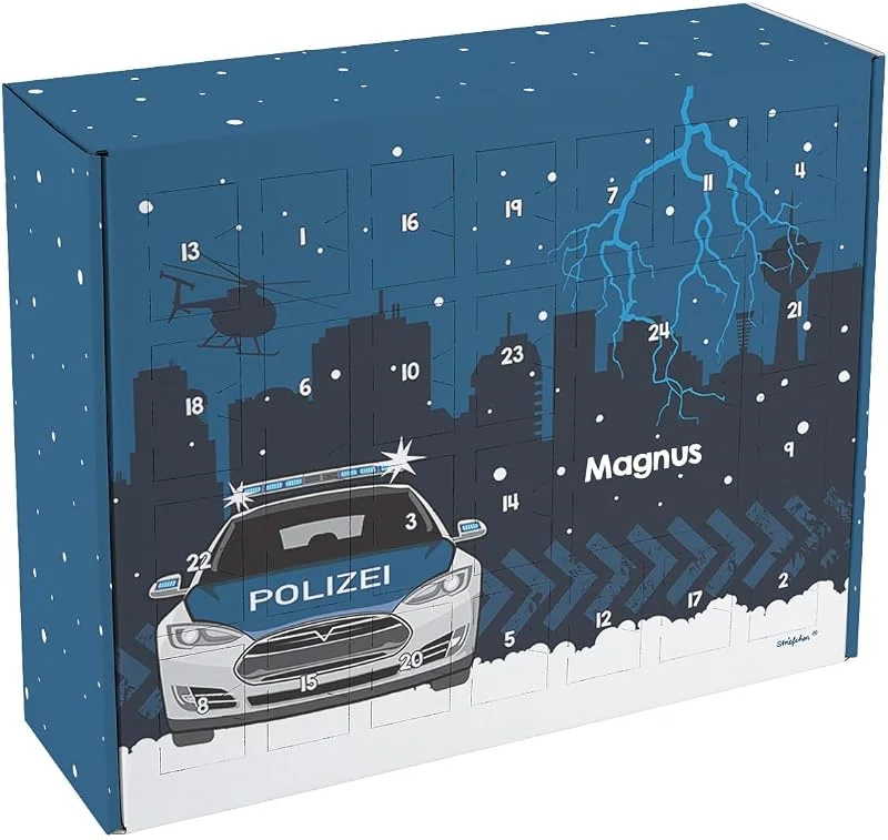 Besuche den Striefchen-Store Striefchen® Adventskalender zum Befüllen für Kinder mit Wunschnamen - Motiv: Polizei — Advent und Tisch