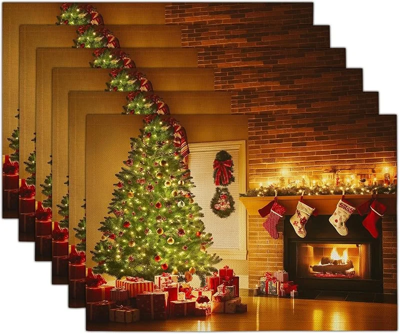 Marke: GDJSMIN 2er Set Weihnachten Platzsets, Warme Elemente Für Die Innenraumgestaltung Platzset, Lichterketten Weihnachtsbaum Kaminelemente Tischsets für Bankett Platzdeckchen Zuhause Küche Party Deko, 40 x 35cm — Küche & Haushalt