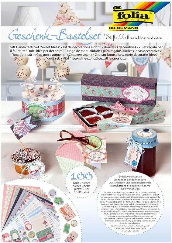 Besuche den folia-Store folia 979 - Geschenk - Bastelset "Süße Dekoideen", Kreativset mit 100 Teilen, aus denen wunderschöne Geschenkverpackungen hergestellt werden können