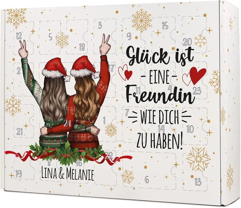 Besuche den GRAVURZEILE-Store GRAVURZEILE - DIY Adventskalender zum Befüllen - Beste Freundin Weihnachten - Anpassbares Motiv zum selbst gestalten - Geschenk für Freundinnen - 24 Fächer, Nikolaus & Heiligabend extra groß — Advent und Tisch