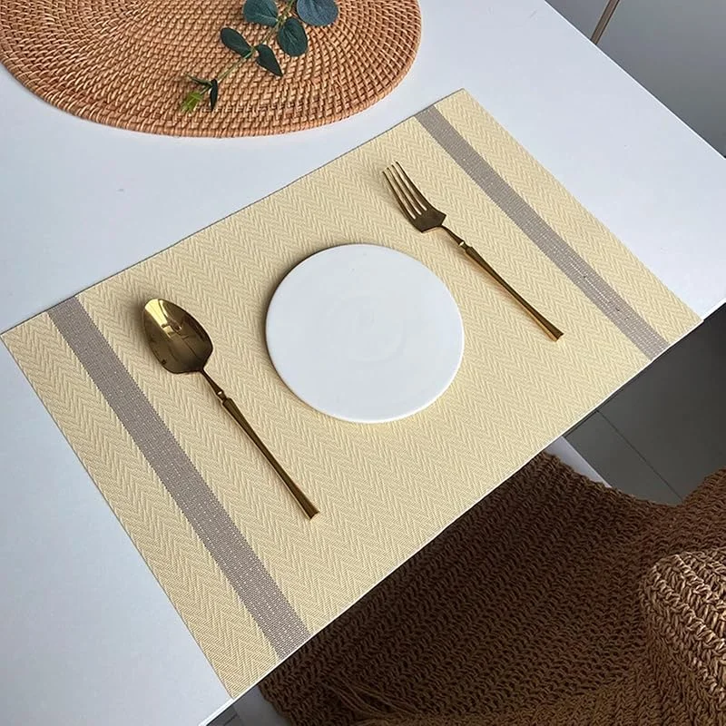 Besuche den Epinki-Store Epinki 2er Set Tischsets Platzsets Abwaschbar Vintage Quadratisch 30x45CM, 70% Vinyl 30% Polyester Platzmatten Abwaschbar Gewebt Welle Streifen Muster, Tischuntersetzer Abwaschbar Gelb — Küche & Haushalt
