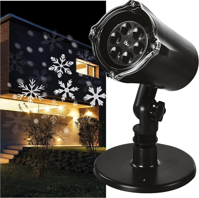 Besuche den EMOS-Store EMOS Schneeflocken LED Projektor, weiße Schneeflocken mit Schneien-Effekt, Fassaden-, Wand- und Mauer-Projektion, IP44, Weihnachtsbeleuchtung für Außen & Innen, 3m Kabel, Schwarz, DCPC04