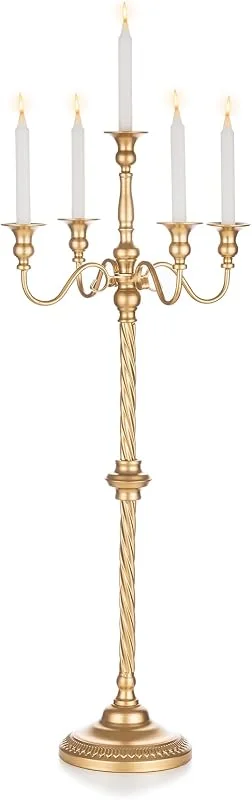 Besuche den Sziqiqi-Store Sziqiqi Goldfarbener Boden-Kerzenhalter für Tafelaufsatz – hohe 5-armige Kerzenständer, Metallkegel, Kerzenhalter für Tisch, Florale Tafelaufsätze für Hochzeit, Party, Bankett — Kerzenlicht Abendessen