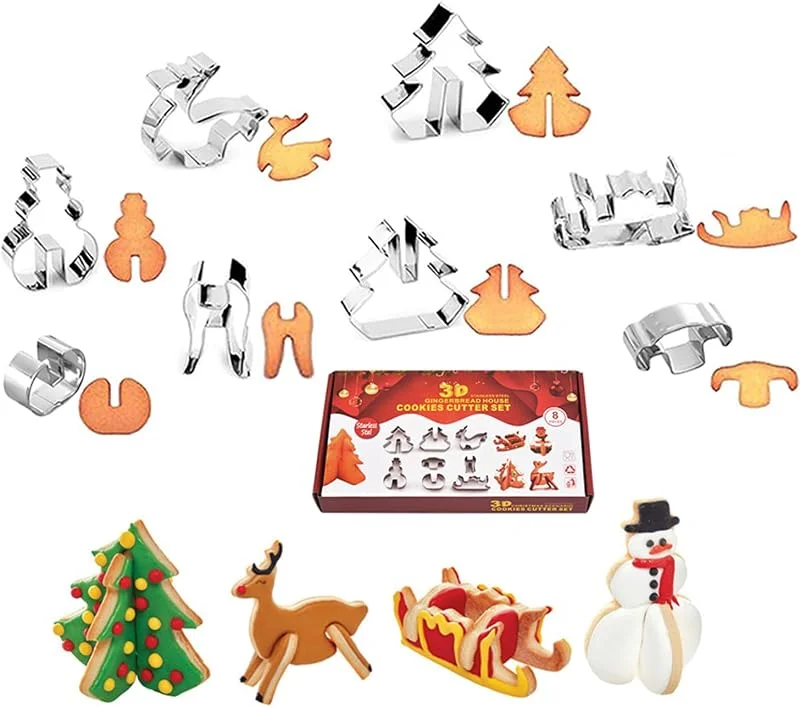 Marke: FANXIYA 8 Stück Ausstechformen Weihnachten, 3D Edelstahl Weihnachts-Ausstecher Set, Plätzchen Ausstecher für DIY Cookies, Fondant, Kuchen & Party-Deko (Weihnachten 8L) — Weihnachtskueche