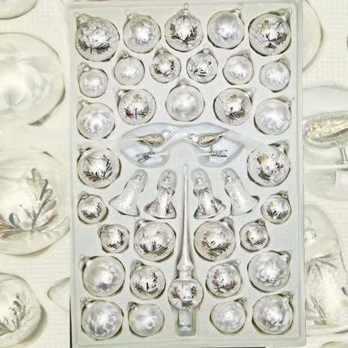 Marke: Lauschaer Glaskunst-Christbaumschmucksortiment Baumschmuck Set 39 Teile - Modern elegant - Weiß - Weihnachten — Weihnachtsdeko