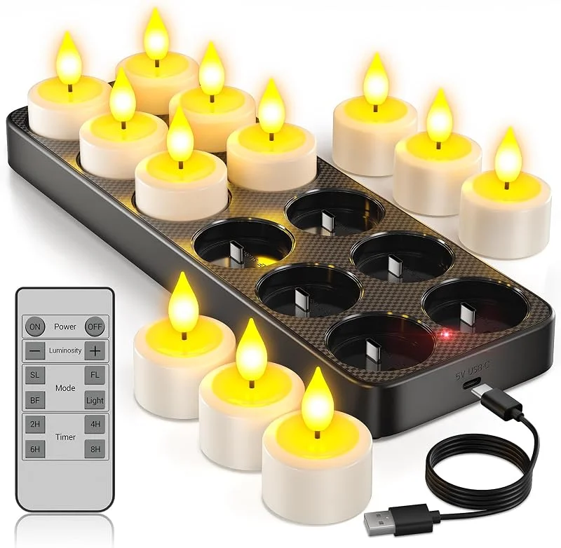 Besuche den Yme-Store Yme 12er LED Teelichter Wiederaufladbar mit Ladestation und Fernbedienung — Weihnachtsbeleuchtung