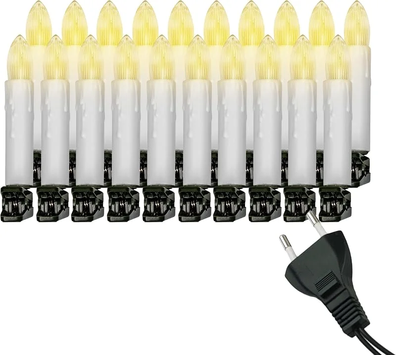 Marke: IC Winterworld Retro Weihnachtsbaum-Lichterkette mit LED Filament Kerzen, klassische Baumbeleuchtung mit austauschbaren E10 Leuchtmittel, Weihnachtsbeleuchtung für Innen, nostalgie (weiß, 20 Kerzen - ca. 9, 5 m) — Weihnachtsdeko