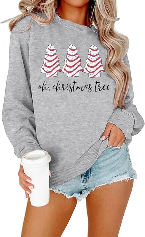 Marke: BANGELY BANGELY Weihnachts-Sweatshirt für Damen, Weihnachtsbaumkuchen, Grafik-Pullover, Shirts, Weihnachtspullover, niedlich, langärmelig — Weihnachtsmode