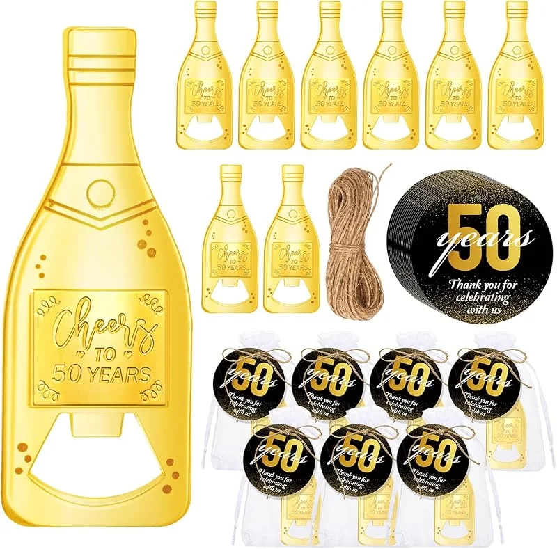 Marke: Misdary Misdary 25 Sets Gastgeschenke zum 50. Geburtstag, kleiner goldener Flaschenöffner mit Dankeschön-Etikett, Organza-Beutel, Prost bis 50 60 Jahre Jahrestag, Souvenirs, Dankeschön-Geschenke für — Wein und Festtafel