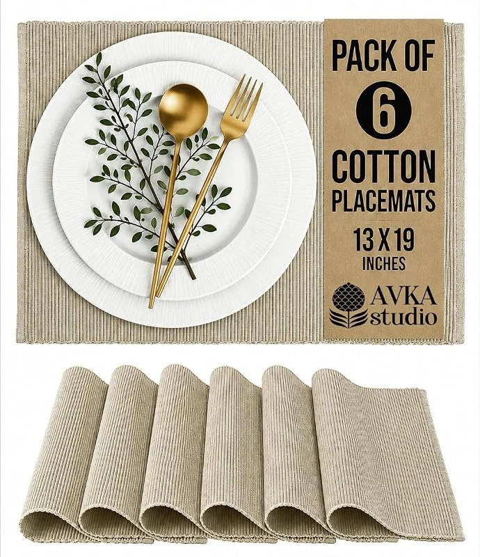 Marke: AVKA Studio AVKA Studio Platzsets aus 100% Baumwolle, gerippt, 33 x 48 cm, Beige, für den täglichen Gebrauch, Dicke Konstruktion, waschbare und Wiederverwendbare Stoff-Tischsets — Advent und Tisch