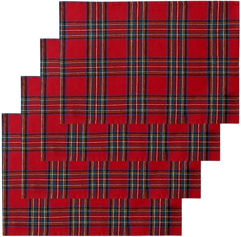 Marke: Vobumix Weihnachts-tischsets, 4 Stück, Weiches Schottisches Tartan-Karomuster, Tischset, Dekorative Küchentischmatte, Weihnachtsparty-zubehör — Küche & Haushalt