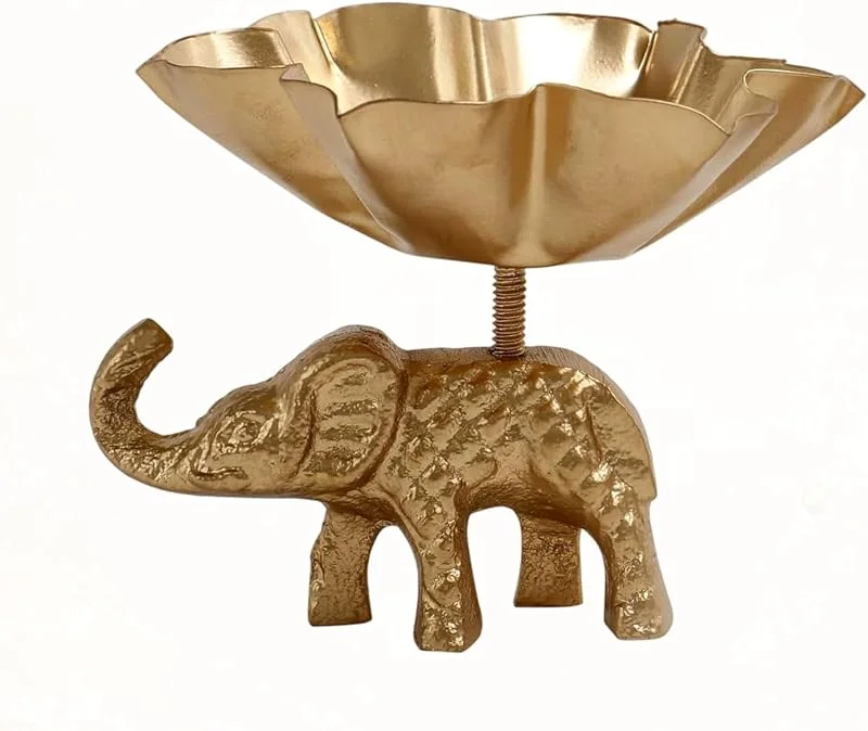 Marke: YOURS DECOR Goldener Kerzenständer in Elefantenform, dekorative Elefantenfigur für Heimdekoration, Tischdekoration für Wohnzimmer, Schlafzimmer, Büro und Pooja-Zimmer (2 Stück) — Kerzenlicht Abendessen