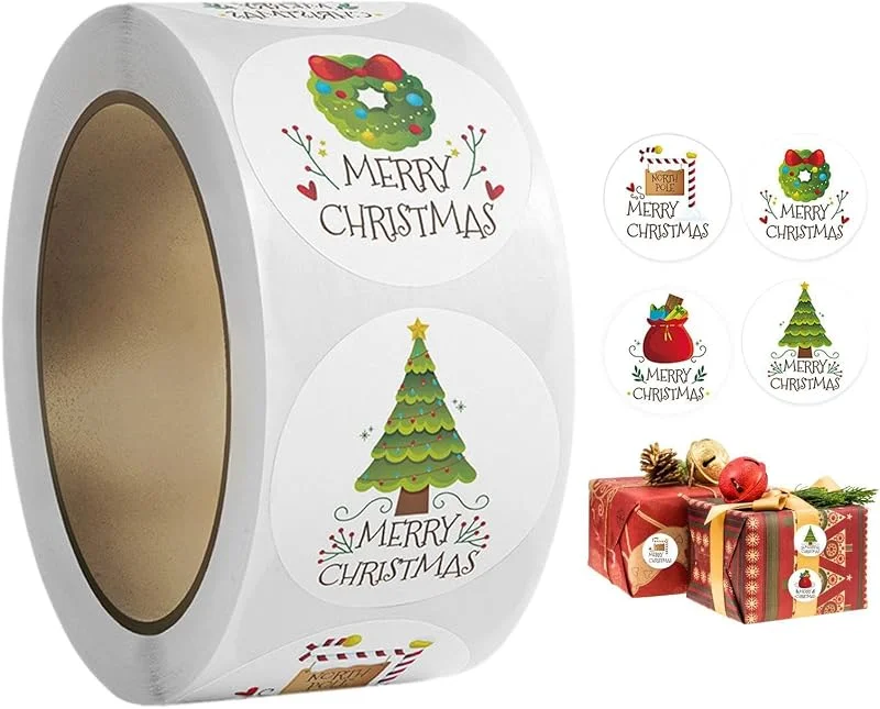Marke: Generisch Weihnachtsaufkleber Rolle 500 Stück Selbstklebende Runde Partygeschenke — Geschenkverpackung