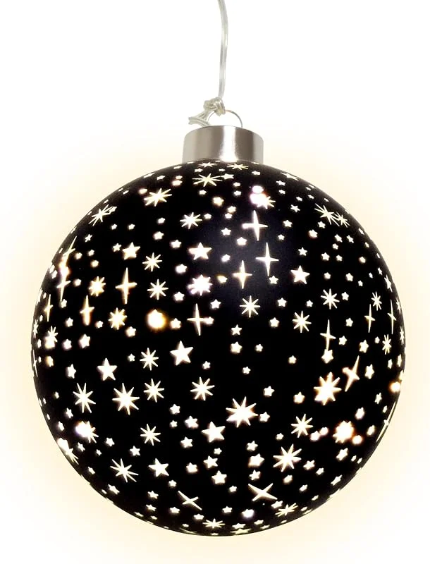 Besuche den Spetebo-Store Spetebo LED Weihnachts Glaskugel Sterne schwarz matt mit Timer - 12 cm - Deko Kugel warm weiß beleuchtet Batterie betrieben - Advent Winter Stimmungslicht Christbaumkugel edel elegant — Weihnachtsbeleuchtung