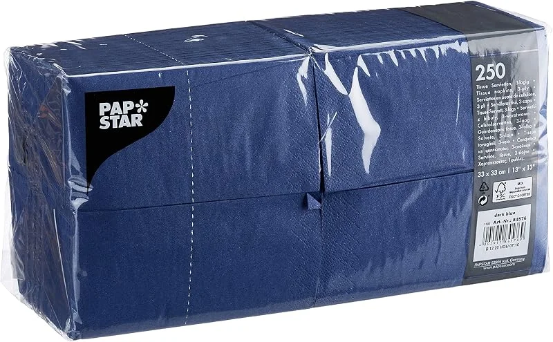 Besuche den PAPSTAR-Store Papstar 84576 250 Servietten, 3-lagig 1, 8-Falz 33 cm x 33 cm, dunkelblau, Blau — Advent und Tisch