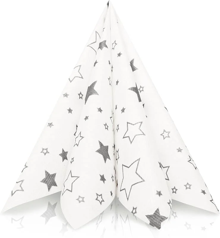 Marke: GRUBly GRUBly® Weihnachtsserviette Sterne in Silber, 40 x 40 cm, 1, 4 Falz, 50 St. — Küche & Haushalt