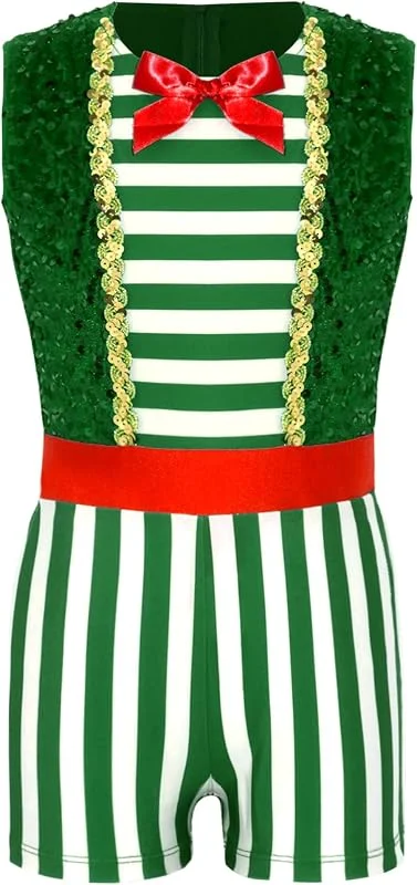 Besuche den TiaoBug-Store TiaoBug Mädchen Weihnachten Kostüm Rot Weiß, Grün Weiß Gestreift Body — Weihnachtsmode