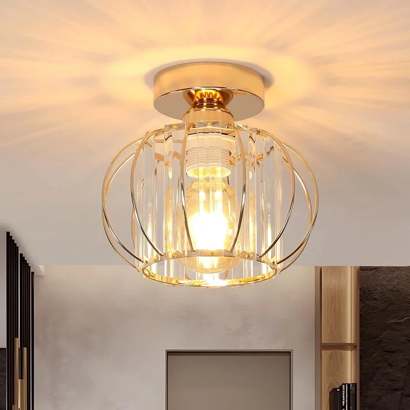 Besuche den Goeco-Store Goeco Modern Deckenleuchte Kristall, E27 Fassung Deckenlampe, Gold — Kerzenlicht Abendessen
