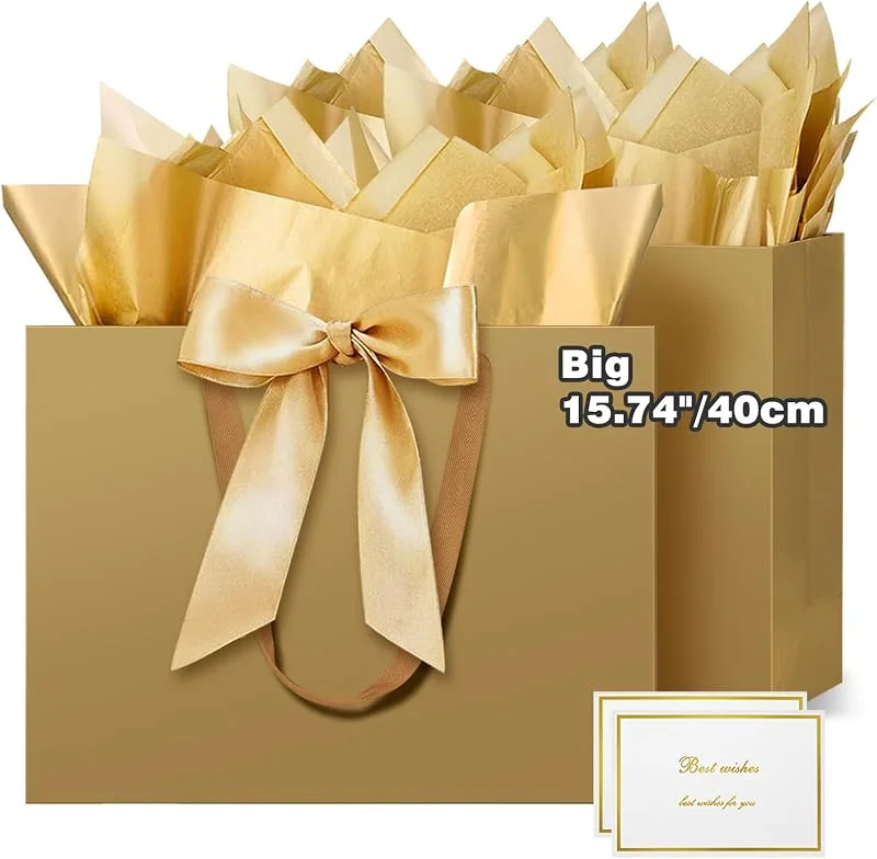 Besuche den THXIY-Store THIXY 2 Stück Extra große Geschenktüte, Geschenktüten für Geschenke, 15.75'' große Papiertüte mit Seidenpapier, 40x30x12, 5cm Hochzeit Geburtstag Party Geschenktüte mit Karten für Weihnachten, Hochzeit — Geschenkverpackung