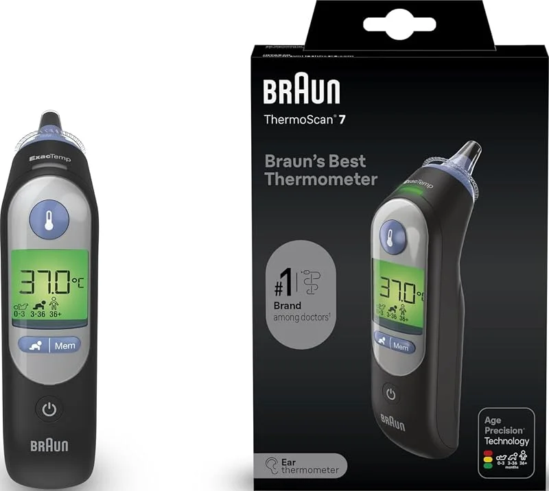 Besuche den Braun-Store Braun ThermoScan 7 Ohrthermometer, Age Precision Technologie, Farbcodiertes Digitaldisplay, Baby- und kleinkindfreundlich, Die #1 Marke bei Ärzten(1) — Weihnachtsmode
