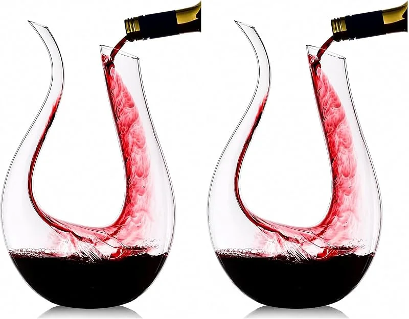 Marke: Zerci Weinkaraffe, 100% bleifrei, U-förmig, Kristall, Weinkaraffe, rot, mundgeblasen, 1, 5 l (Packung mit 2) — Wein und Festtafel