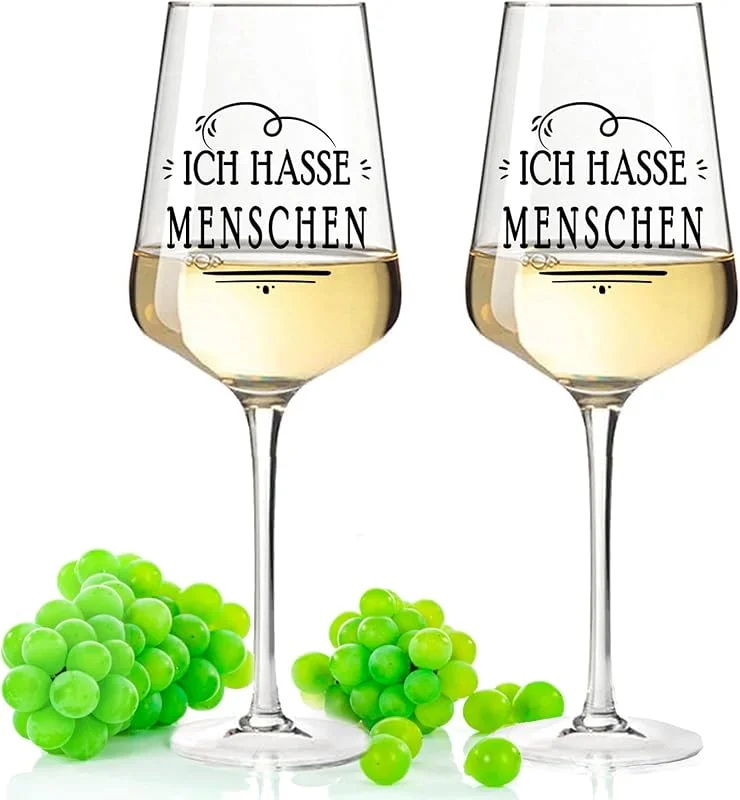 Besuche den GRAVURZEILE-Store GRAVURZEILE Weingläser - Ich hasse Menschen - Lustige Geschenke - Geburtstagsgeschenk für Männer & Frauen sowie Mama & Papa - Geeignet für Rotwein & Weißwein — Wein und Festtafel