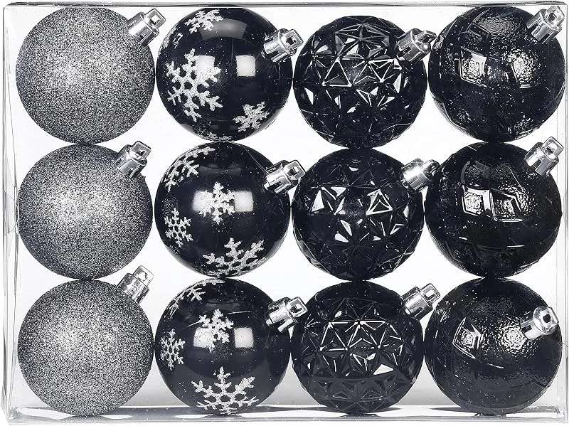 Besuche den Inge-glas-Store Inge-glas Weihnachtskugeln Dekorierte Kugeln Kunststoff 6cm 12er Set Schwarz Mix — Weihnachtsdeko