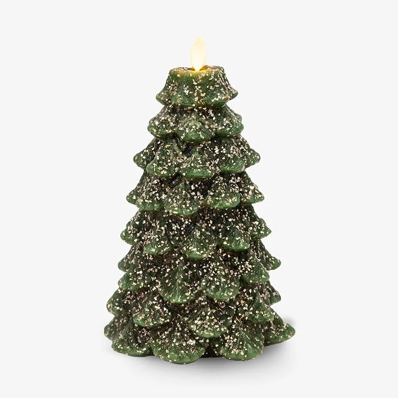 Marke: Luminara Luminara Flammenlose Kerze Weihnachtsbaum, 13, 6 cm breit x 21, 6 cm hoch, beweglicher Flammeneffekt, LED-Kerze, Timer, Fernbedienung, Urlaubsdekoration (einzelner Glitzer, grün) — Weihnachtsbeleuchtung