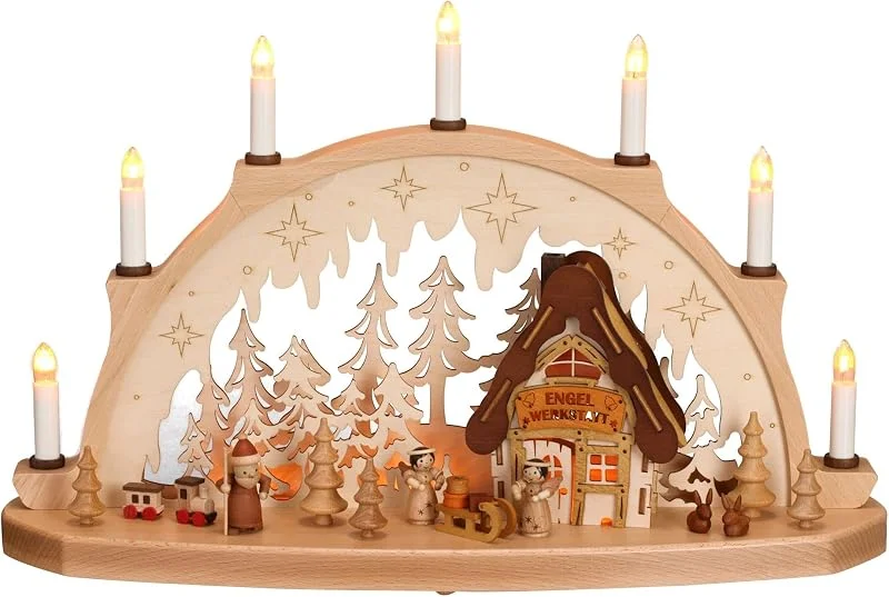 Besuche den Rudolphs Schatzkiste-Store Rudolphs Schatzkiste Schwibbogen Engelwerkstatt mit Kirche EL. Beleuchtung BxHxT 53x33x14cm NEU Lichterbogen Fensterbogen Spitzbogen Erzgebirge Weihnachten Bergbau Bergmann Licht Holz Dekoration — Weihnachtsdeko