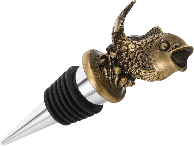Besuche den HONMEET-Store Koi Weihnachtsfeiern Weinverschluss aus Silikon Fisch Zinklegierung Dekorativer Vakuum Weinstopper im Retro Stil für Riegel — Wein und Festtafel
