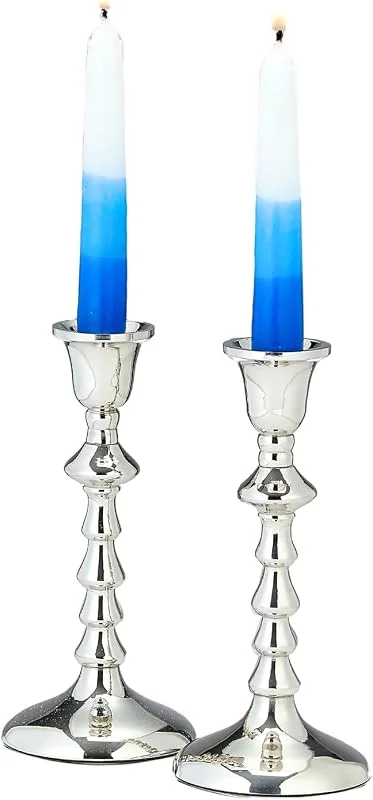 Marke: Rite Lite Shabbat Kerzenhalter, 2er-Set, vernickeltes Aluminium, elegantes Judaica-Shabbos-Geschenk, Gastgeberin, traditioneller Kerzenhalter, 17, 8 cm hoch, geriffeltes Design — Kerzenlicht Abendessen