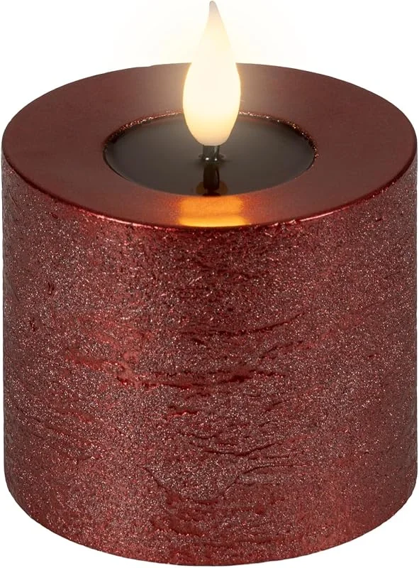 Marke: Lumineo LED Kerze 7, 5x9, 5cm Timer - Wachs Flacker-Effekt Ochsenblut, Warmweiß — Kerzenlicht Abendessen