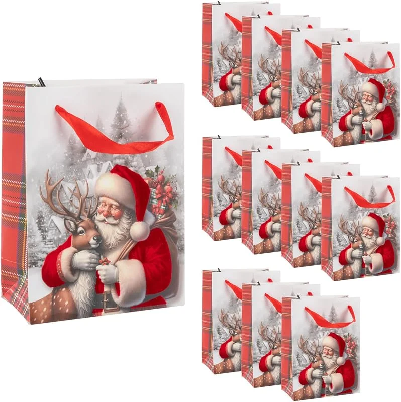 Besuche den Idena-Store Idena Geschenktüten Weihnachtsmann & Rentier, 12 Stück, 12 x 16 x 6, 5 cm — Geschenkverpackung