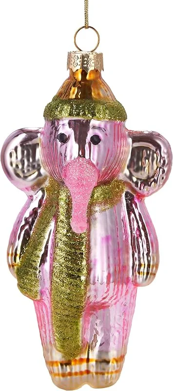 Besuche den BRUBAKER-Store BRUBAKER Rosa Elefant mit Mütze und Schal - Handbemalte Weihnachtskugel aus Glas - Mundgeblasener Christbaumschmuck Figuren lustig Deko Anhänger Baumkugel - 13 cm — Weihnachtsdeko