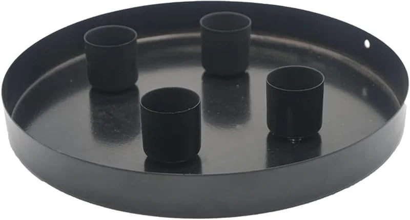 Besuche den Spetebo-Store Magnet Kerzentablett schwarz für Stabkerzen - 20 cm - Metall Kerzenständer mit 4 magnetischen Haltern - Advents Festtags Kerzen Ständer Deko Tablett rund — Kerzenlicht Abendessen